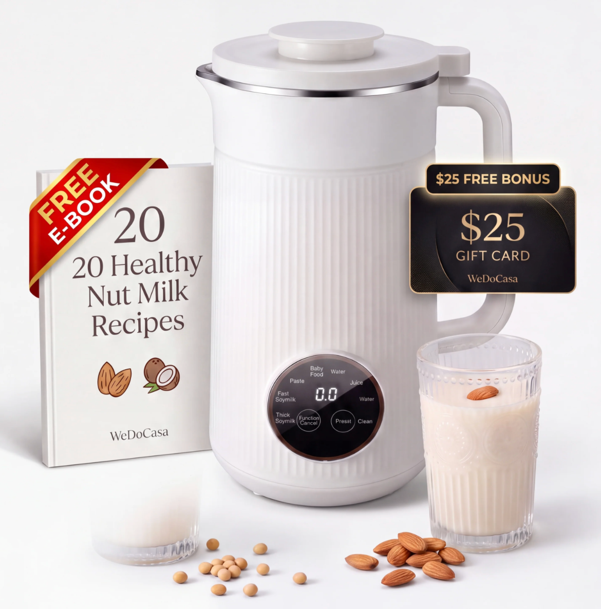 NutriBlend™ 8-in-1 Smart Nut Milk & Hot Soup Maker Bundle (Includes Free Recipe E-Book + $25 Gift Card)