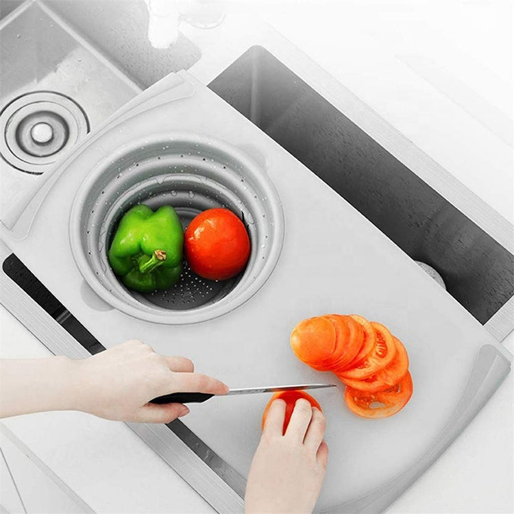 CasaSlice™ Over-The-Sink Telescopic Cutting Board & Collapsible Strainer
